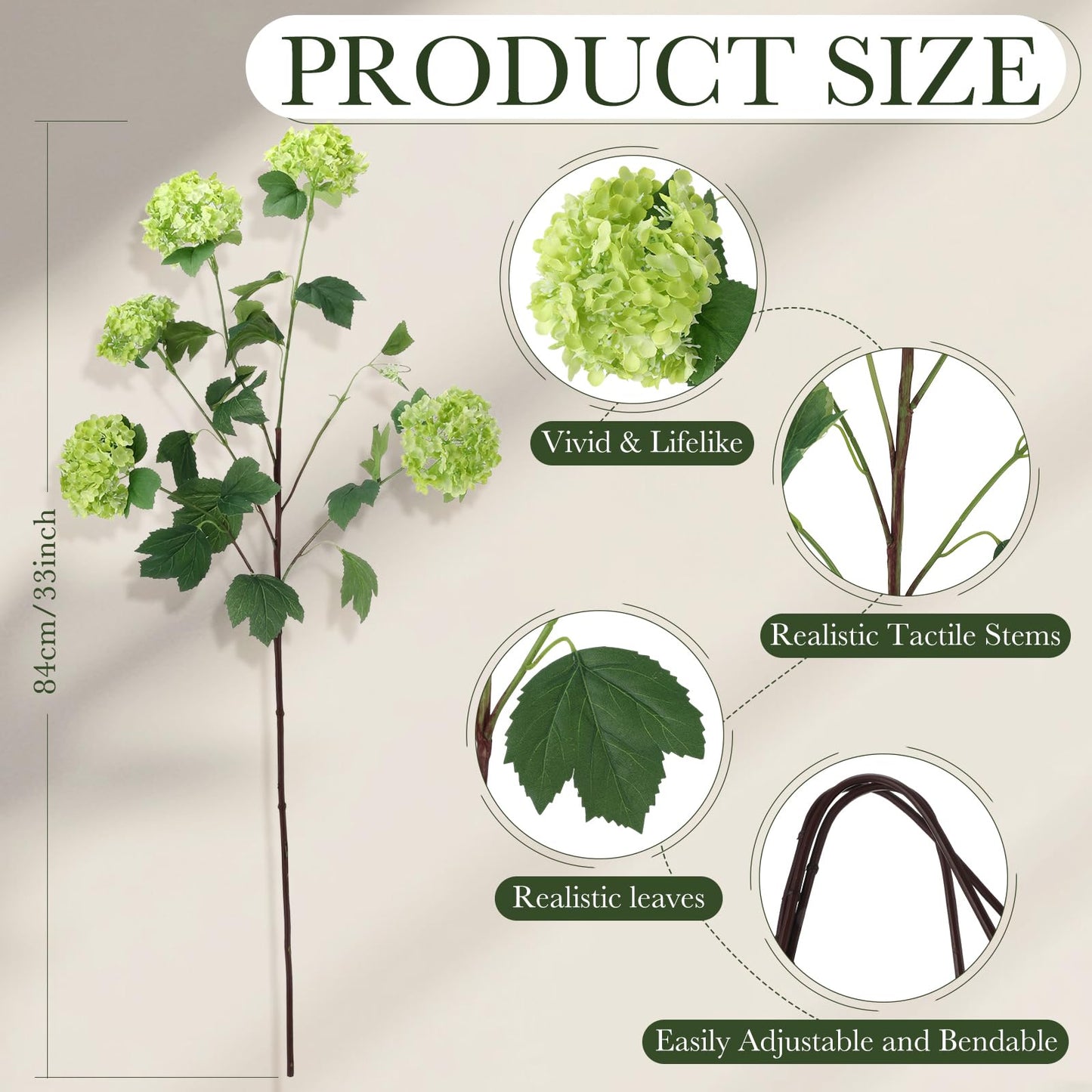 4 Pcs 33" Tall Artificial Snowball Hydrangea Flowers, Silk Hydrangeas with 20 Heads Long Stem for Tall Vase Decor, Wedding Table Centerpiece, Outdoor Living Room Arrangement(White Pink)