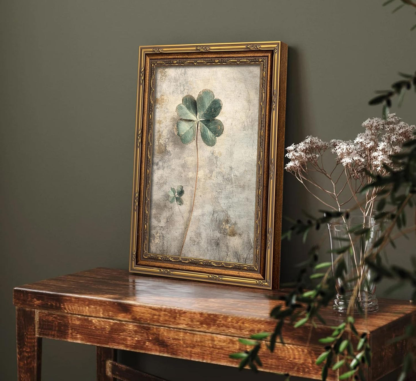 Vintage Gold Framed Moody Flower Canvas Wall Art
