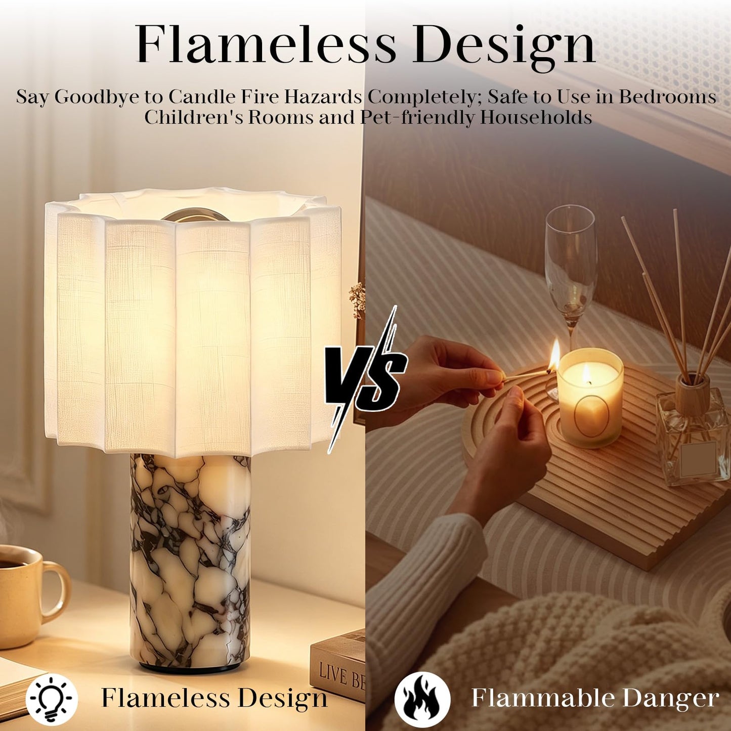 Cordless Marble Table Lamp with USB Port Rechargeable Battery
