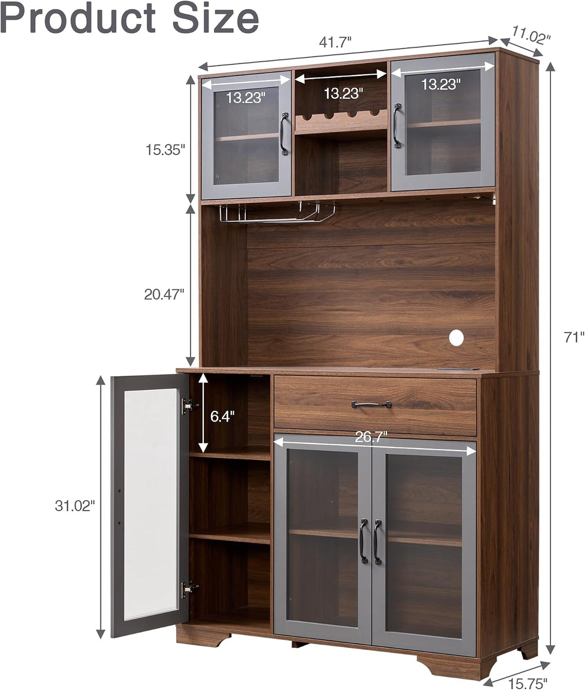 71" Cabinet with Wine Rack and Charging Station, Set of 2