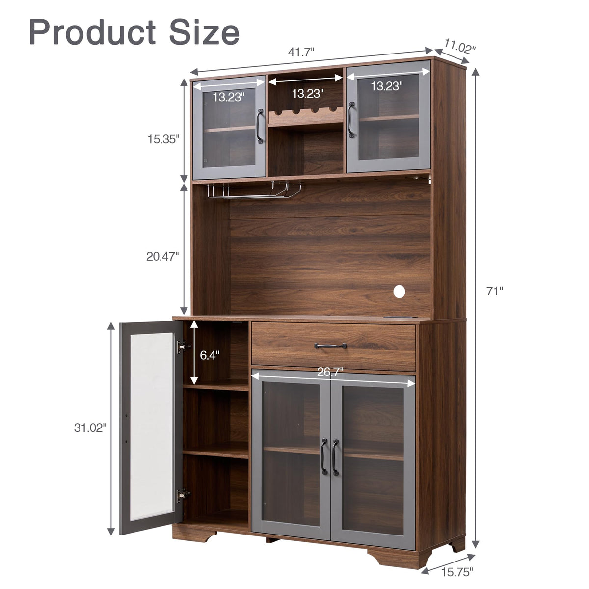 71" Cabinet with Wine Rack and Charging Station, Set of 2