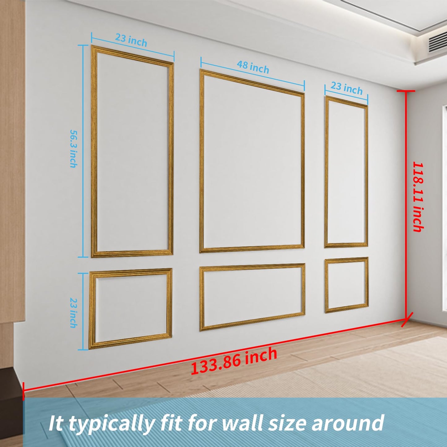 Pre-Cut Wall Molding Set of 6 pcs, Ready-to-Assemble Wainscoting Panels