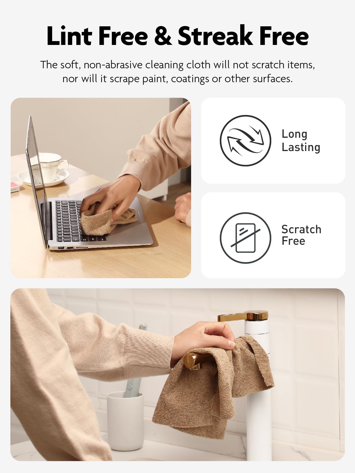 Fantasticlean Microfiber Cleaning Cloth Roll -60 Pack, Tear Away Microfiber Towels, 12" x 12", Reusable, Washable, Scratch Free, Ultra Absorbent Dishcloth for All-Around Cleaning (Beige & Tan)