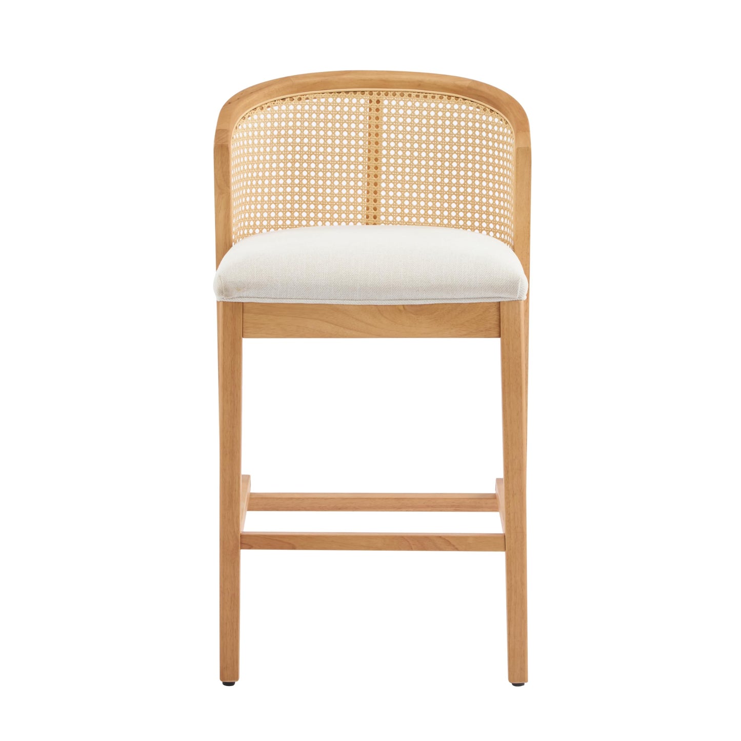 Christopher Knight Home JENA Rattan Counter Stools Set of 2, Counter Height Bar Stools for Bar Table, Rubberwood Frame with Upholstered Barstools, Wood Accent Chair with Footrest, Beige + Walnut