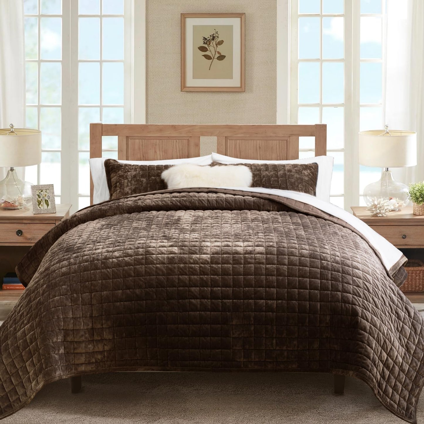 Box Stitch Velvet Quilt Set, King Size
