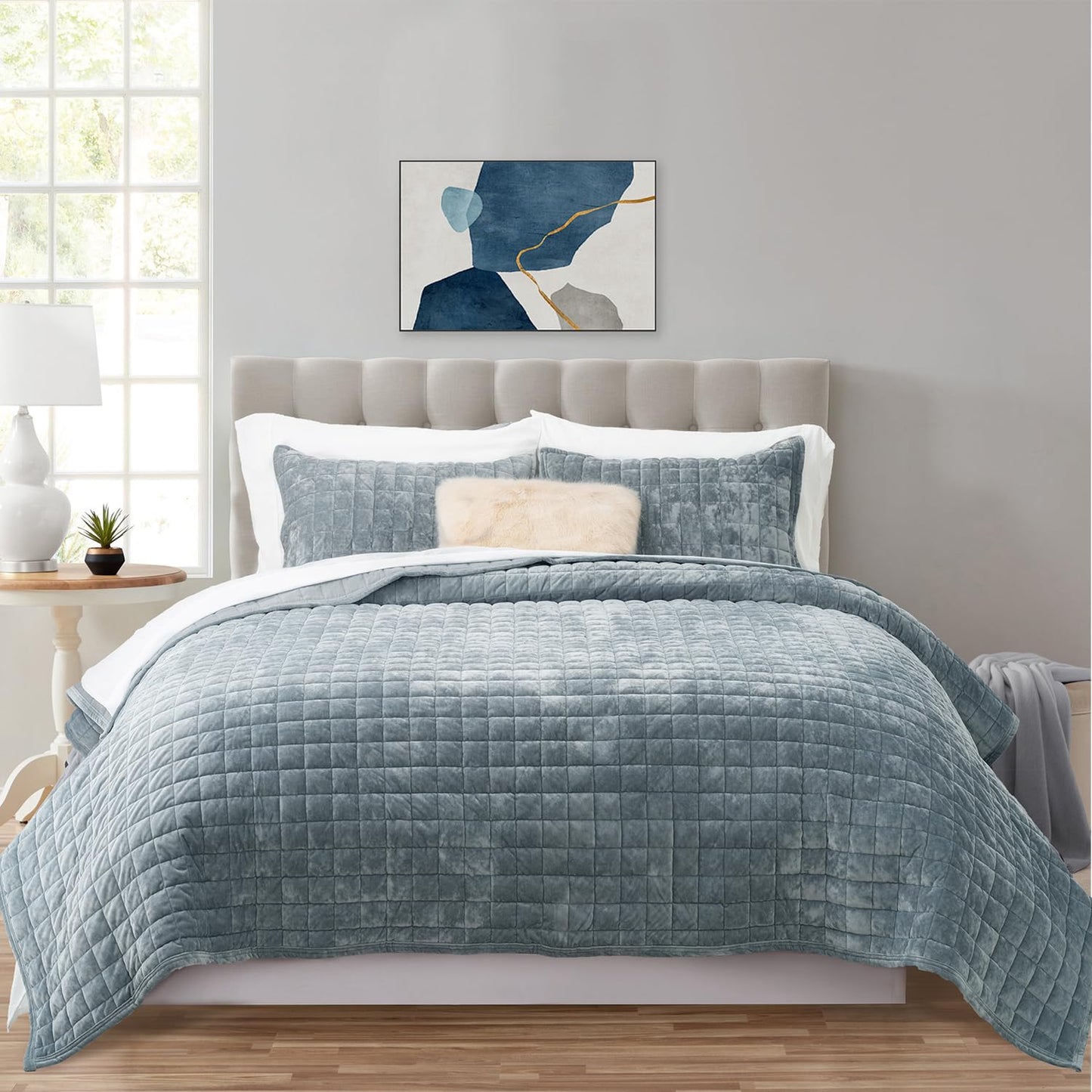 Box Stitch Velvet Quilt Set, King Size