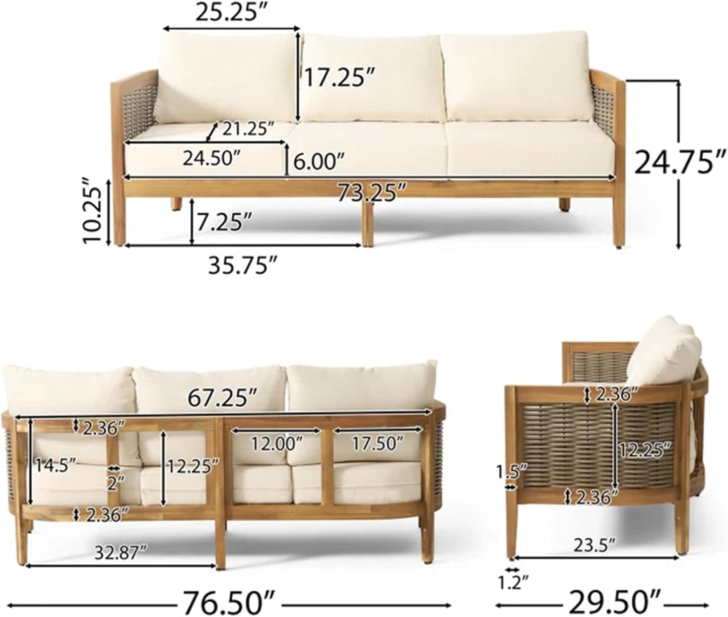 Merax 5-Piece Outdoor Acacia Wood Wicker Conversation Set with 3 Seater Sofa,Loveseat,2 Chairs and Coffetable for Backyard