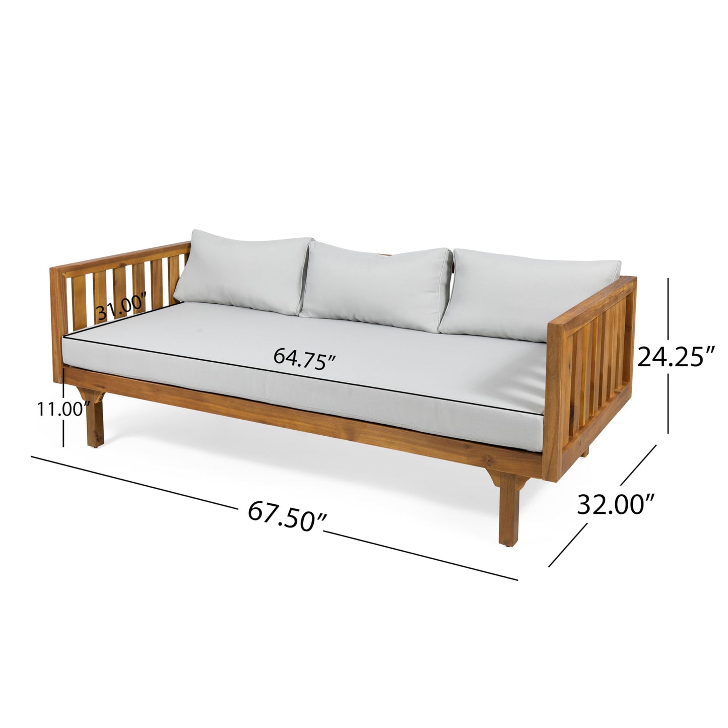 Outdoor Acacia Wood Conversation Set, 3-Seat Loveseat Sofa w/Cushion and Round Coffee Table for Backyard, Patio Furniture, Teak+Beige