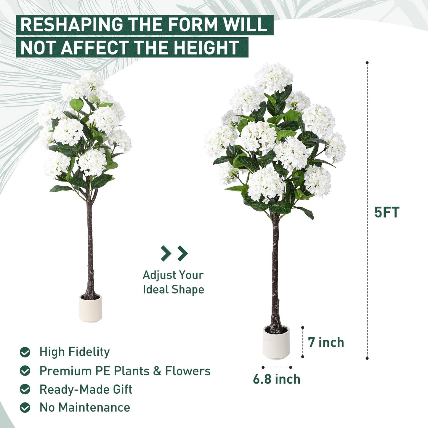 Yepdin 63 inch Artificial Camellia Tree with White Flower Pots - White Fake Tree,5 Ft Faux Plants Indoor wich Blooming,Artificial Plants for Indoor & Outdoor Home Front Door Decor