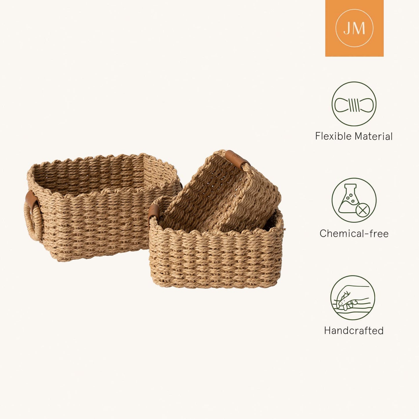 Wicker Square Storage Organizer Baskets / Set of 3