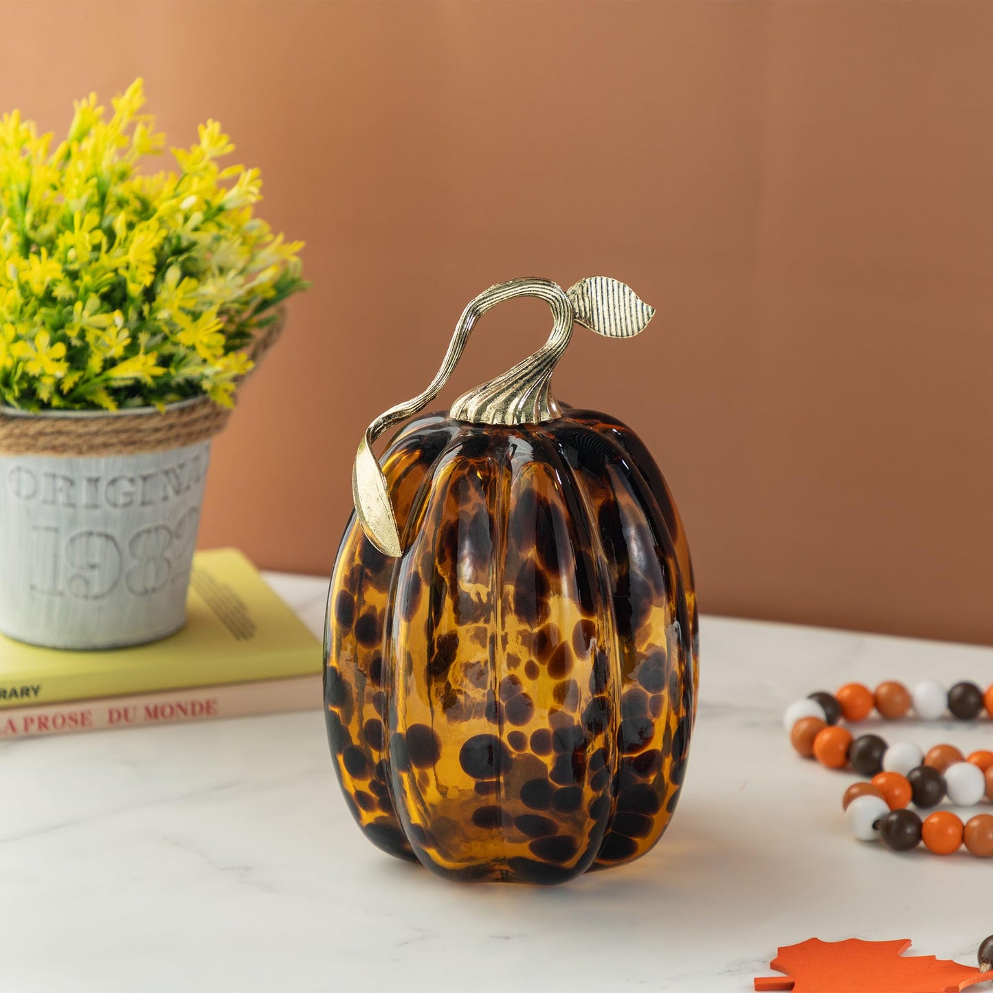 Amber Glass Pumpkin Decor