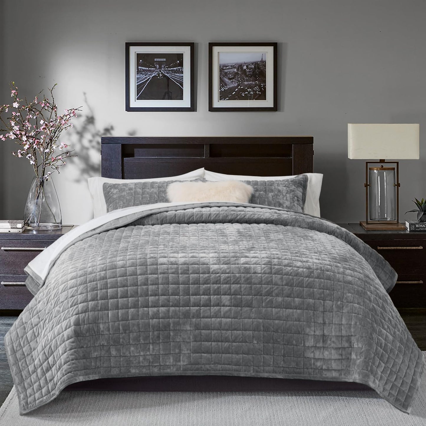Box Stitch Velvet Quilt Set, King Size