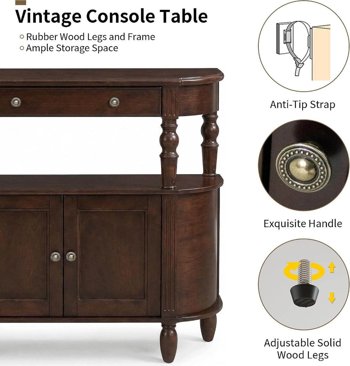47" Walnut Console Table with Storage