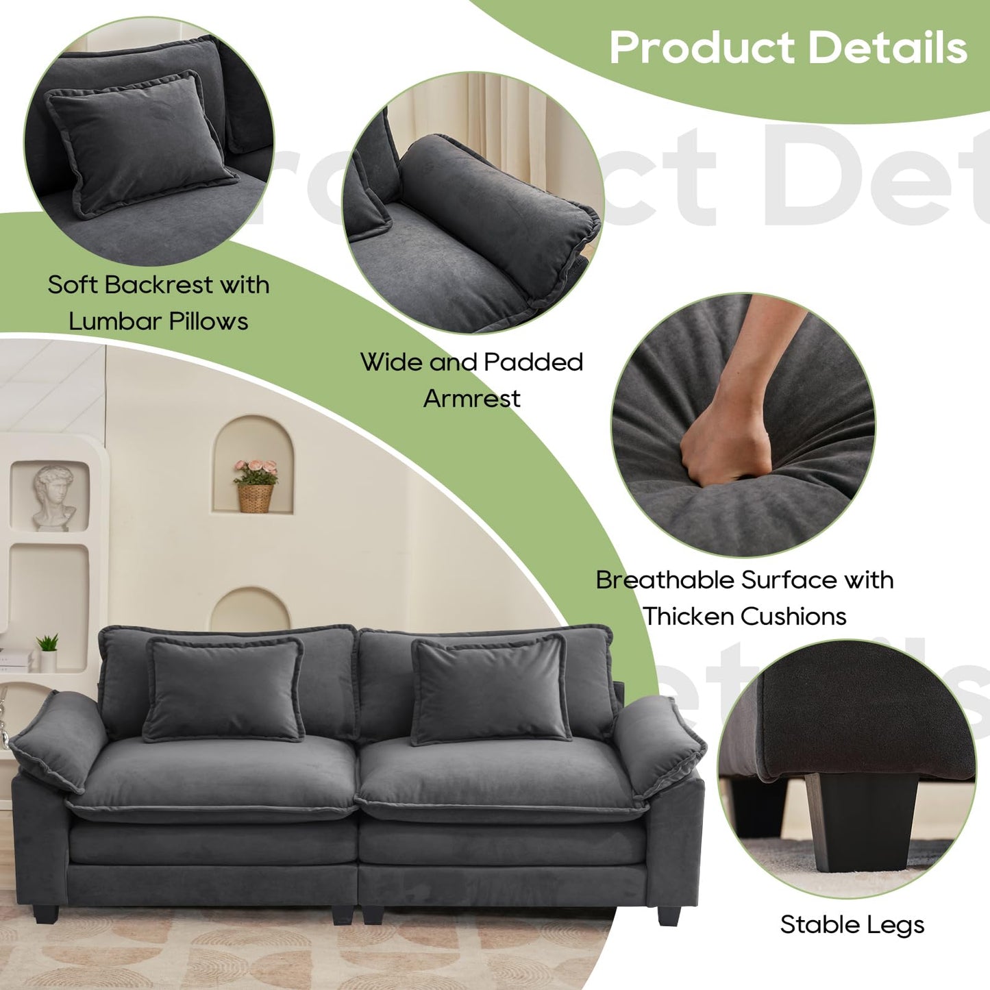 120" Modular Sectional Sofa, Comfy Cloud Couch Sectional Sofa with Ottoman, Chenille Sofa Sleeper Deep Seat Sofa with Throw Pillows for Living Room (Beige White, 120"- U Shape)