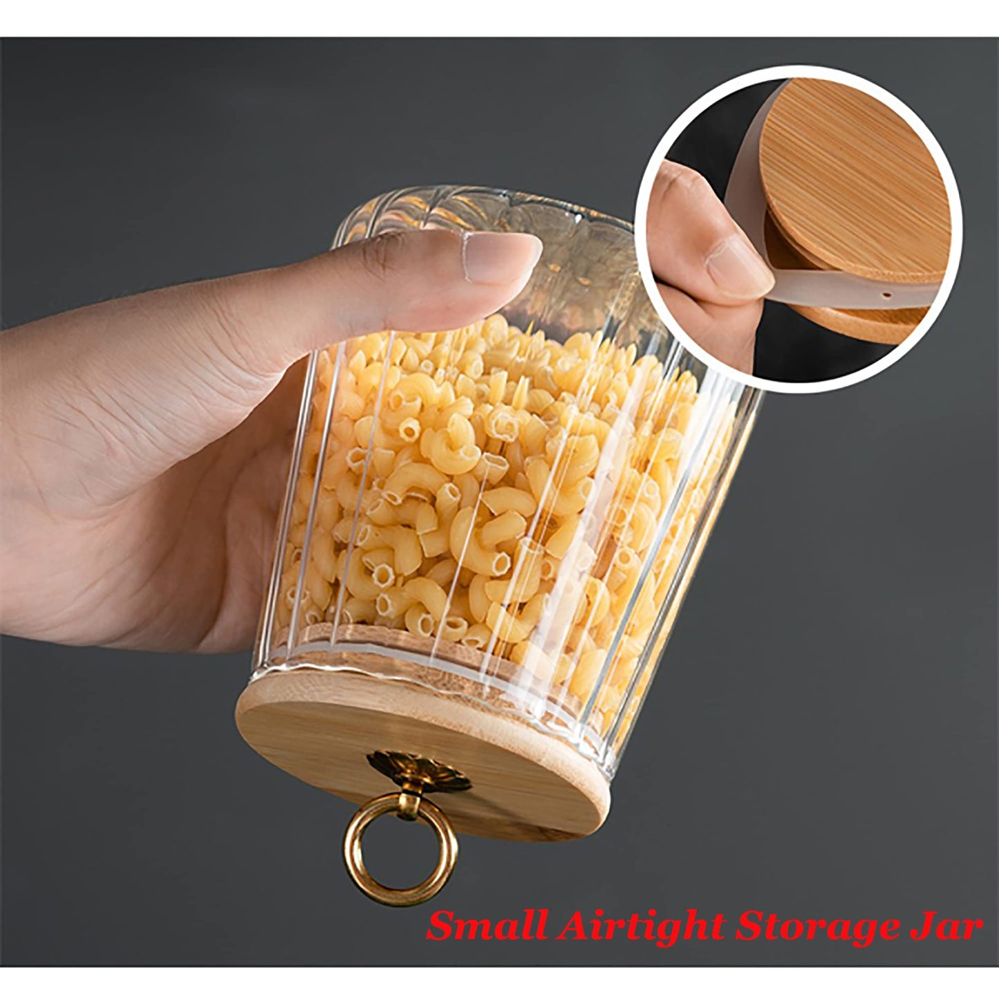 FANTESTICRYAN Glass Coffee Nuts Canister Airtight Storage Jar Petal Decorative Container with Bamboo Lid Metal Handle Easy to Grasp 700ml, 23 FL OZ