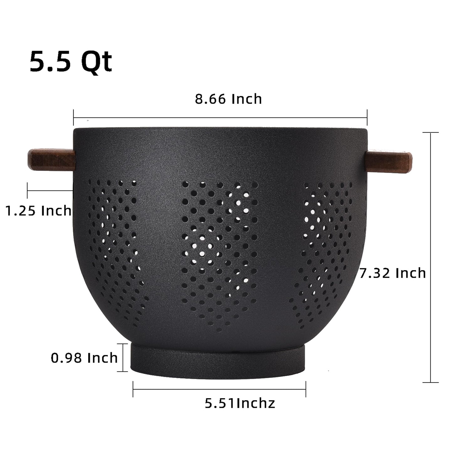 Metal Colander with Wood Handle and Stable Base, Powder Coated Steel Kitchen Strainer Basket for Draining Pasta, Vegetable and fruit(7quart,Sandyellow)