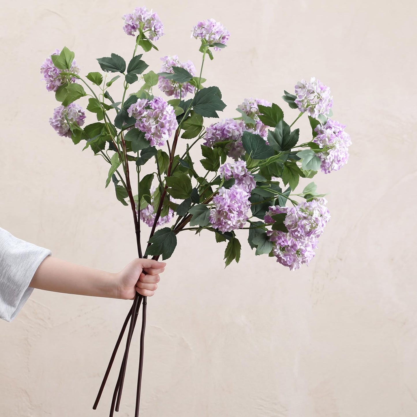 4 Pcs 33" Tall Artificial Snowball Hydrangea Flowers, Silk Hydrangeas with 20 Heads Long Stem for Tall Vase Decor, Wedding Table Centerpiece, Outdoor Living Room Arrangement(White Pink)