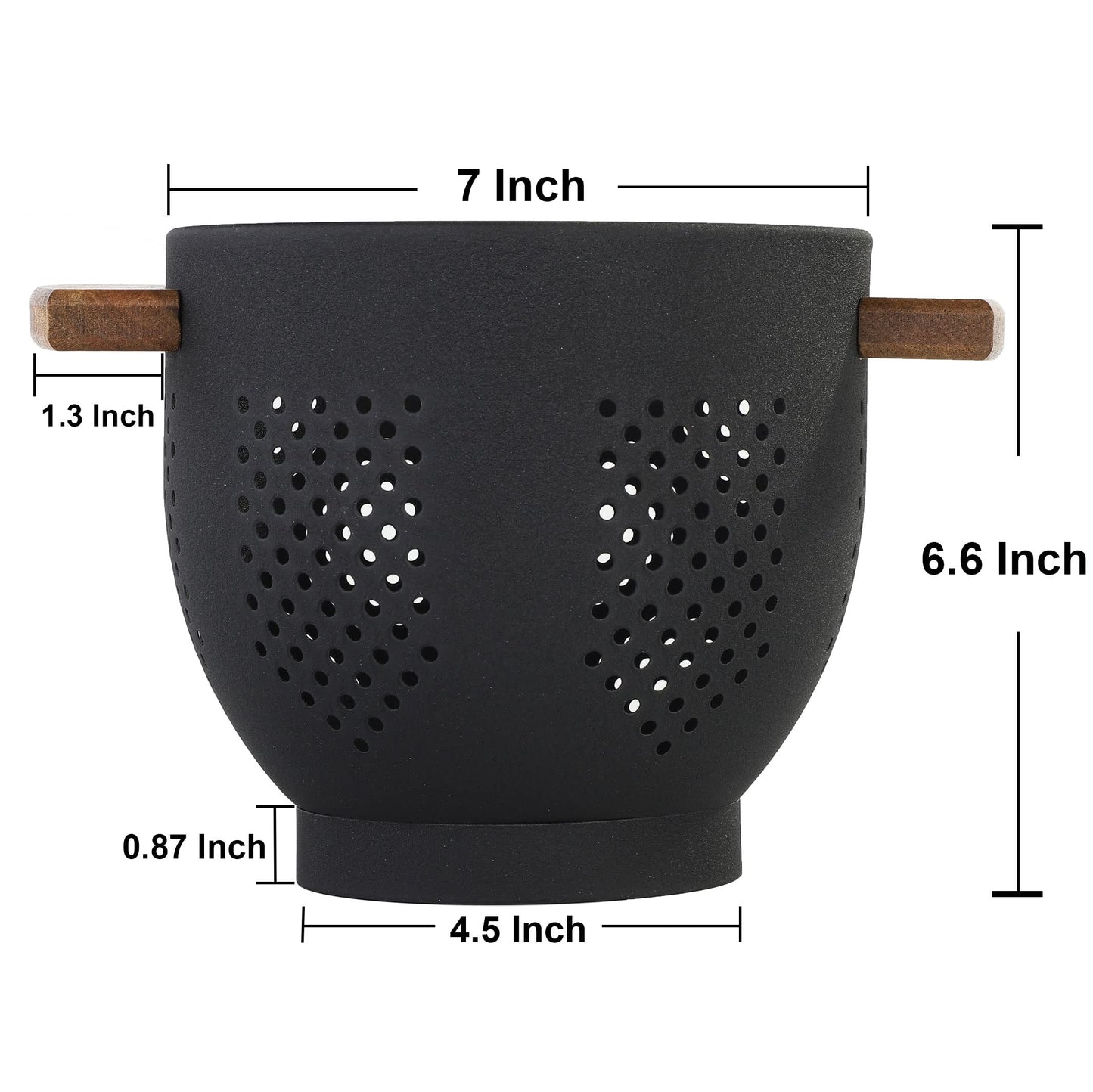 Metal Colander with Wood Handle and Stable Base, Powder Coated Steel Kitchen Strainer Basket for Draining Pasta, Vegetable and fruit(7quart,Sandyellow)