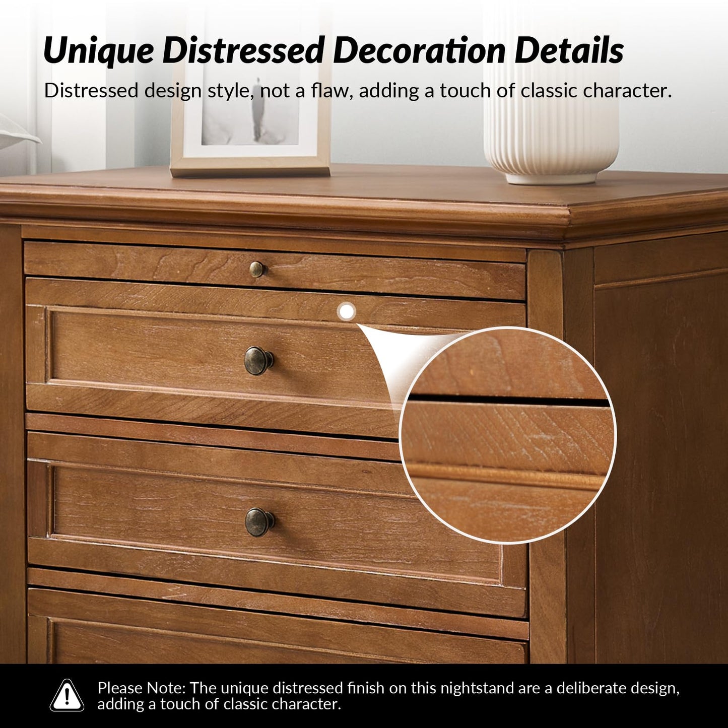Solid Wood 3 Drawer End Table with Tray