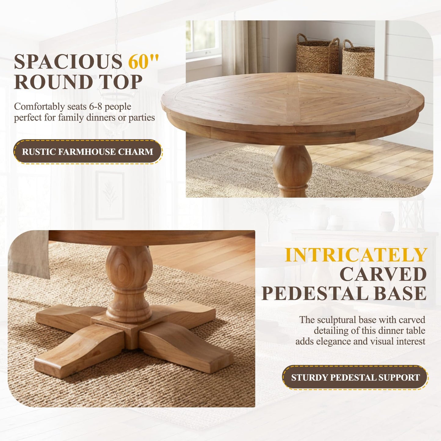 60" Round Dining Kitchen Table