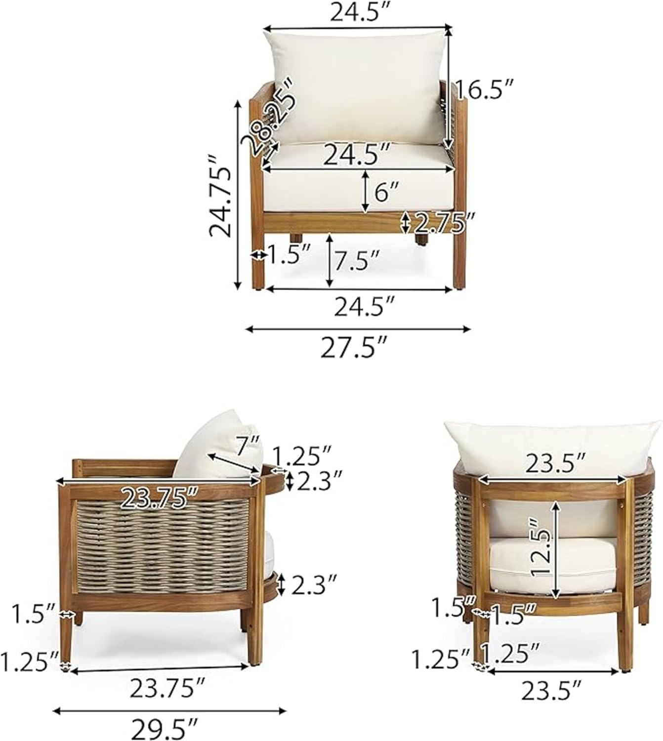 Merax 5-Piece Outdoor Acacia Wood Wicker Conversation Set with 3 Seater Sofa,Loveseat,2 Chairs and Coffetable for Backyard