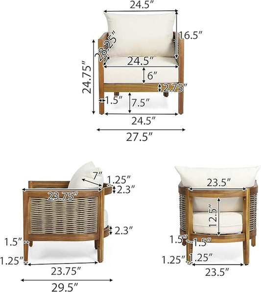 5-Piece Outdoor Acacia Wood Wicker Set