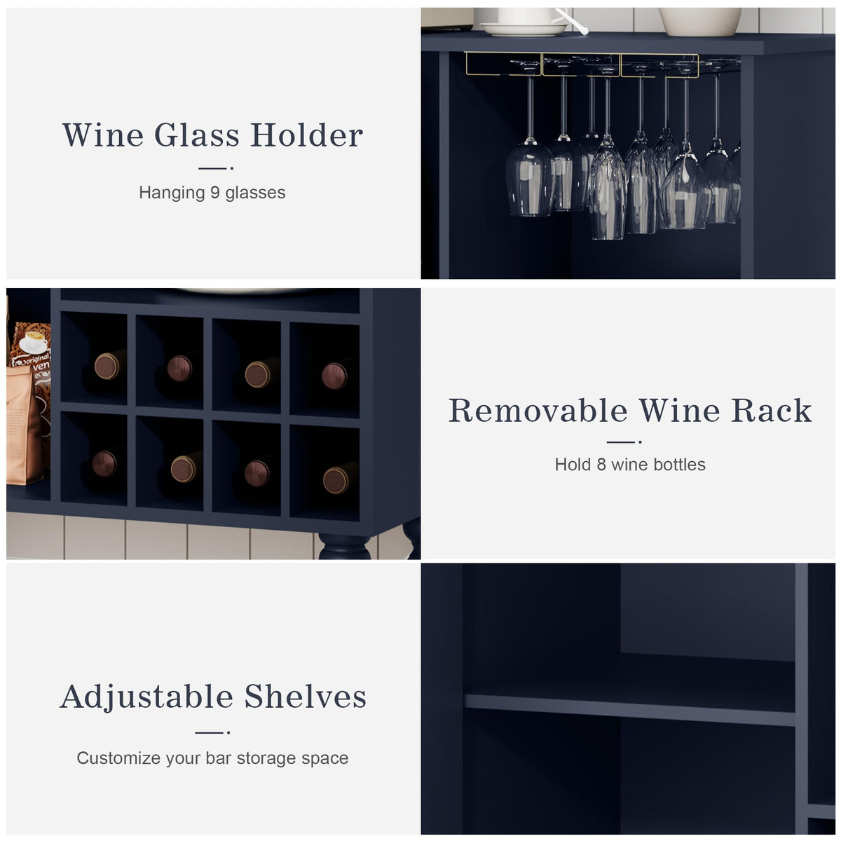 Arched Fluted Coffee Bar Cabinet with Storage & Wine Racks