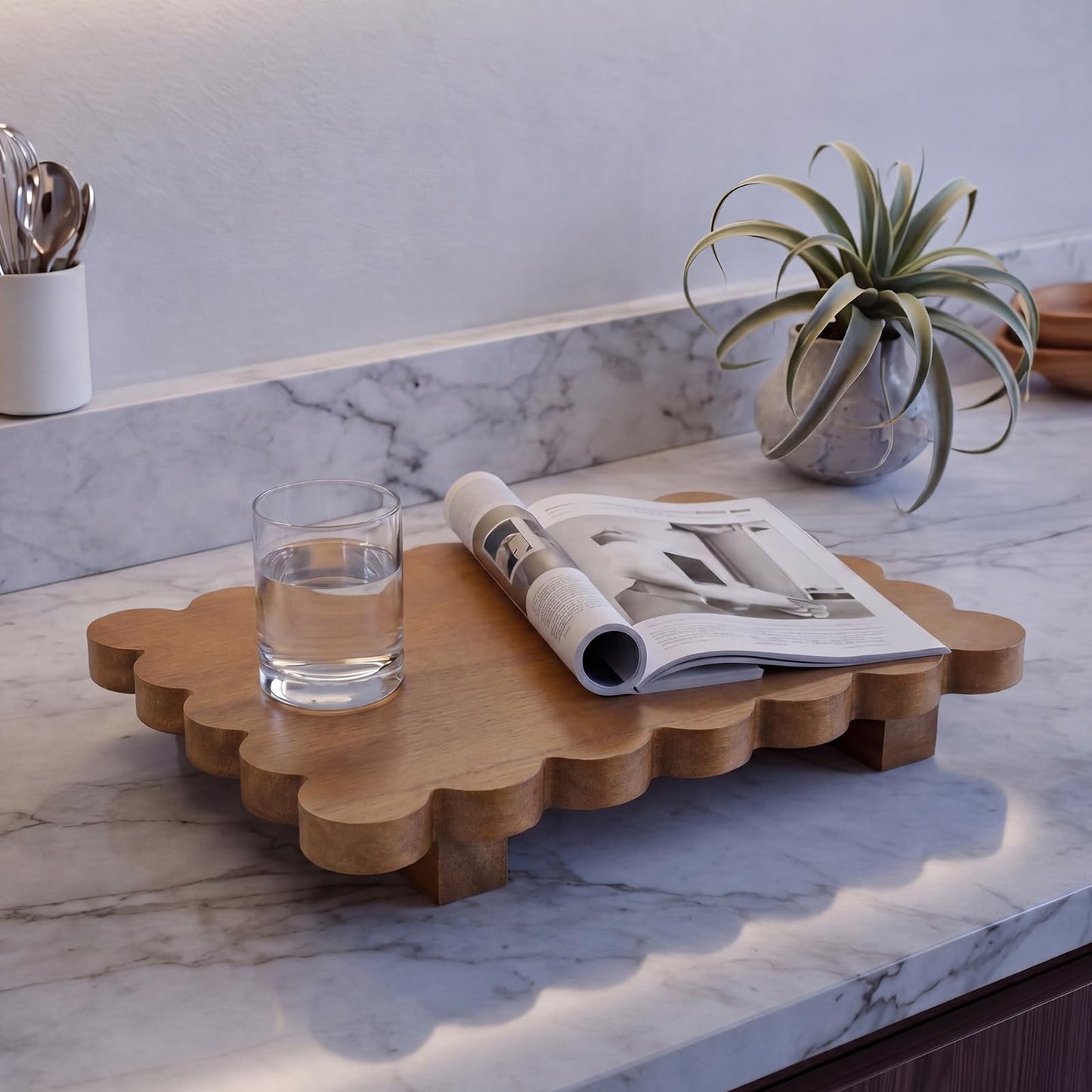 Scalloped Wood Riser Tray