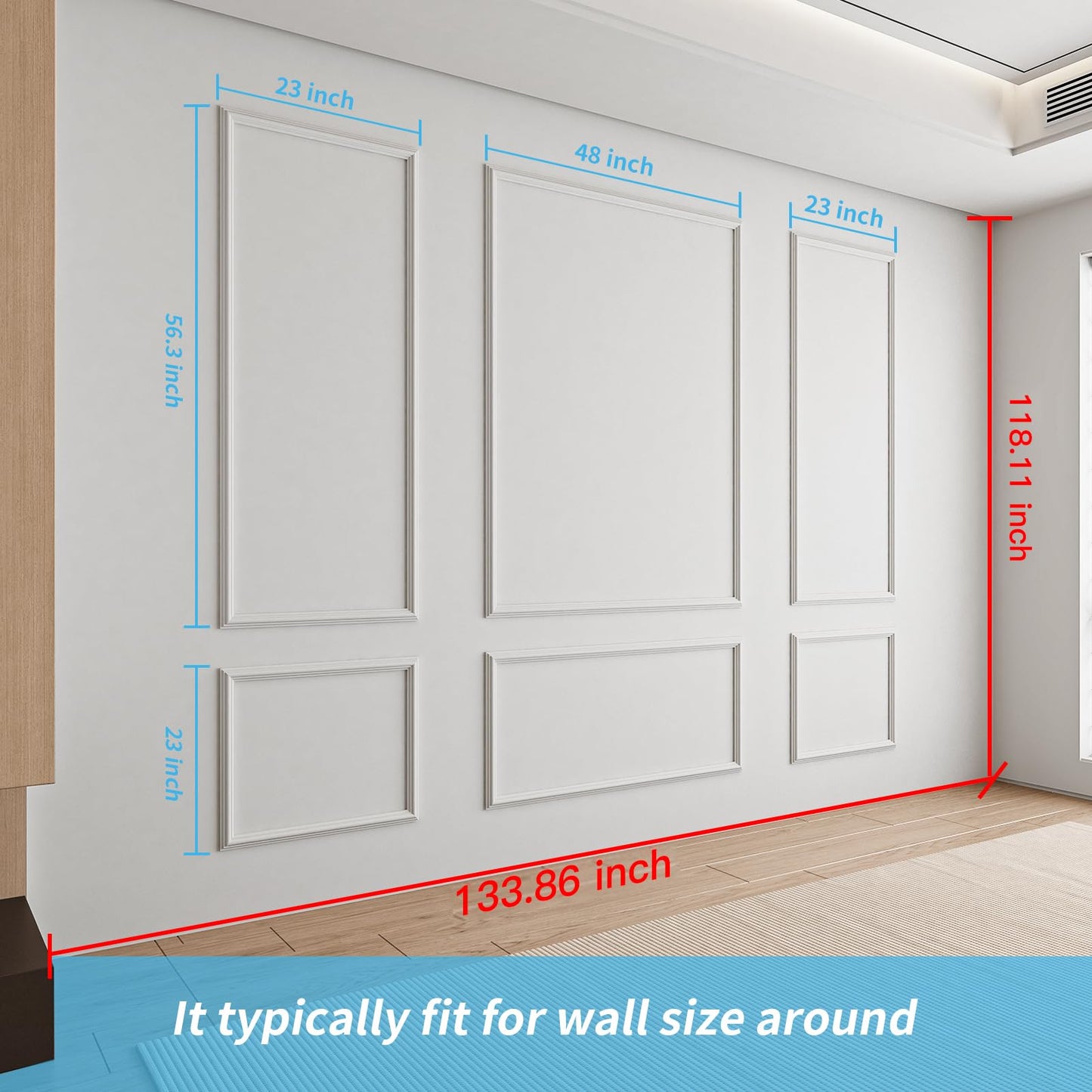 Pre-Cut Wall Molding Set of 6 pcs, Ready-to-Assemble Wainscoting Panels