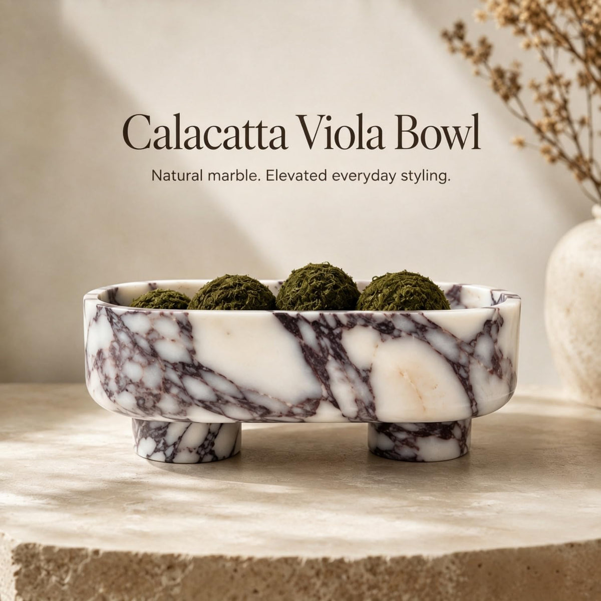 Natural Calacatta Viola Oval Marble Bowl