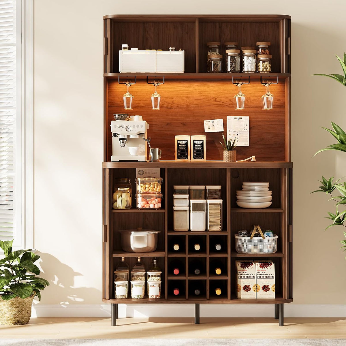 71" Tall Fluted Wine Bar Cabinet with Storage