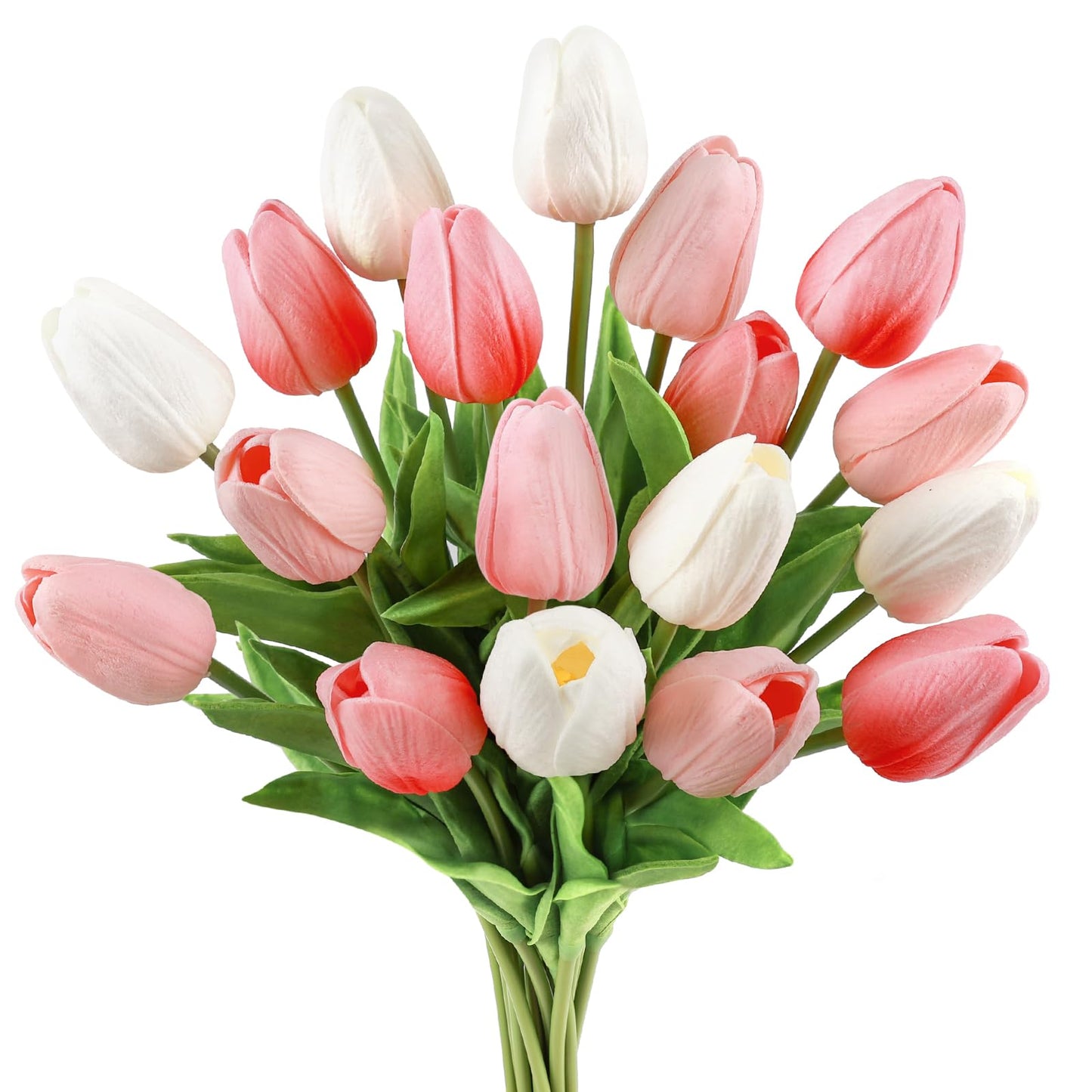 Beferr White Tulips Artificial Flowers 18Pcs Faux Silk Tulip Real Touch Tulip Fake Flowers Bouquets Arrangements for Mother's Day Easter Spring Flowers Gifts Home Table Decor