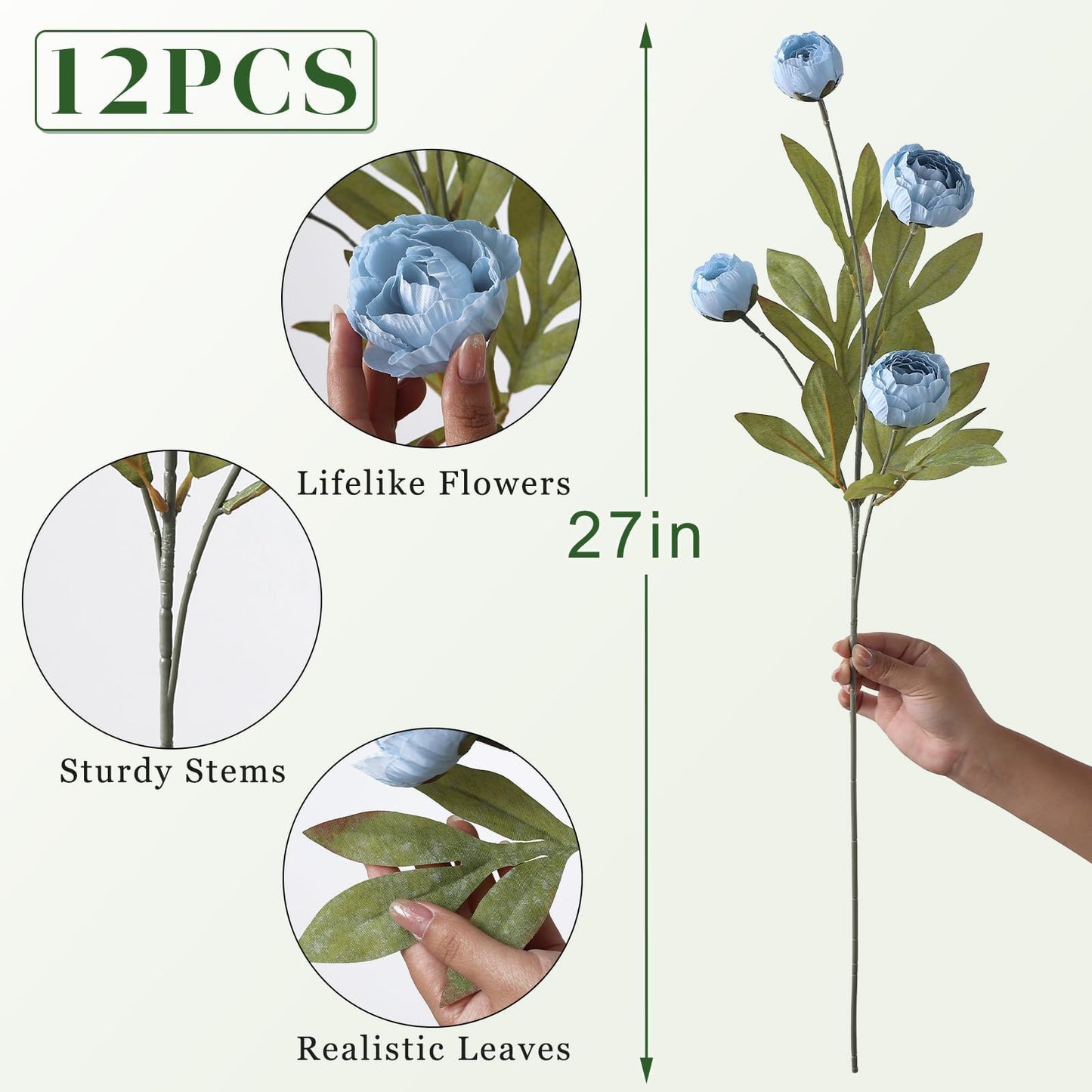 6 Pcs Faux Silk Peony Artificial Flowers 27" Stems