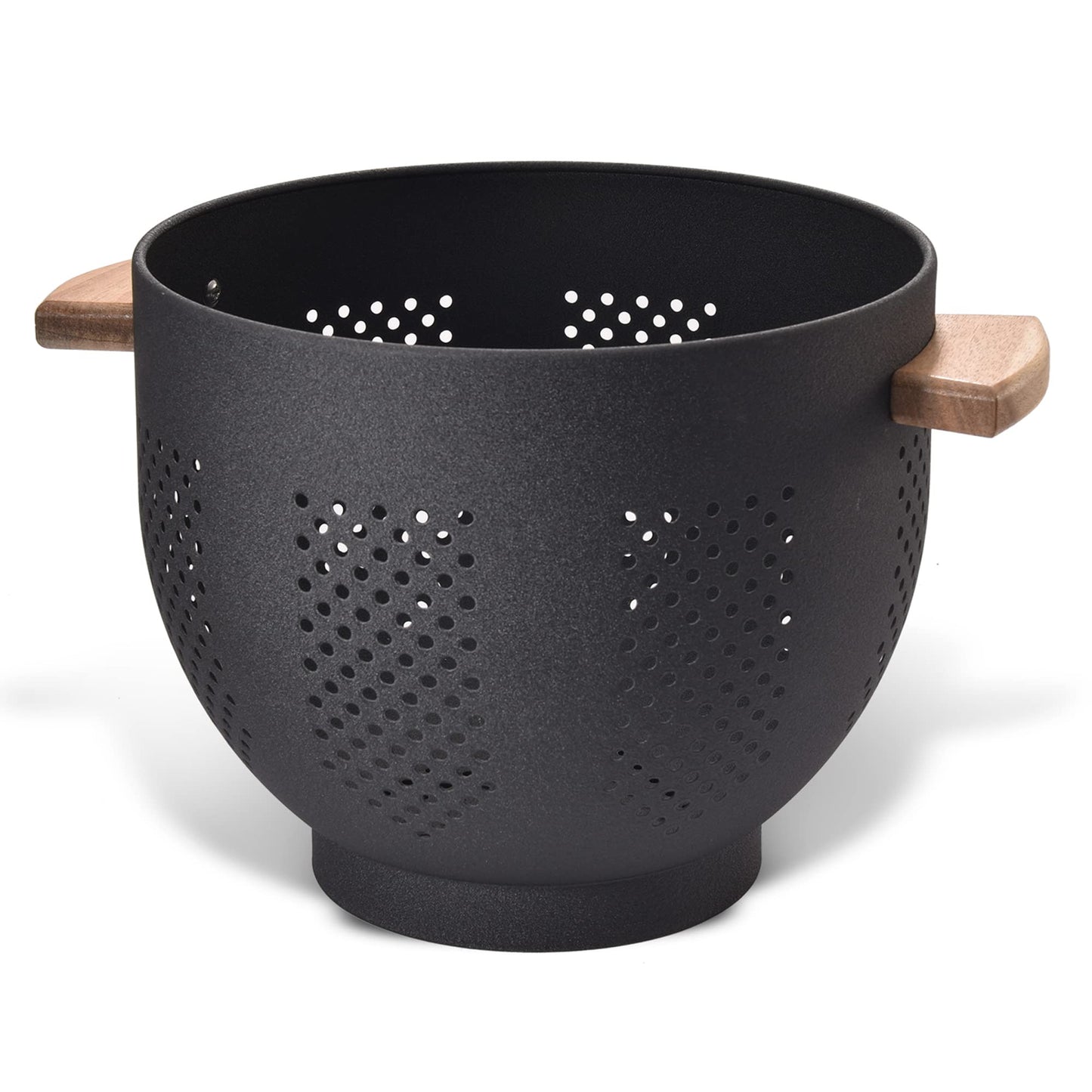 Metal Colander with Wood Handle and Stable Base, Powder Coated Steel Kitchen Strainer Basket for Draining Pasta, Vegetable and fruit(7quart,Sandyellow)