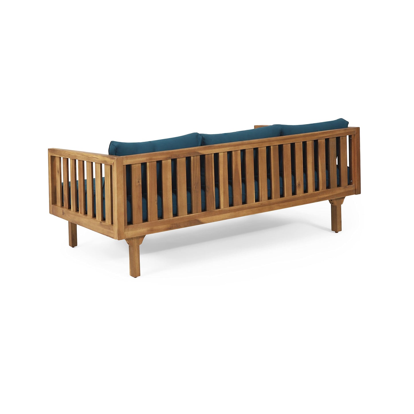 Outdoor Acacia Wood Conversation Set, 3-Seat Loveseat Sofa w/Cushion and Round Coffee Table for Backyard, Patio Furniture, Teak+Beige