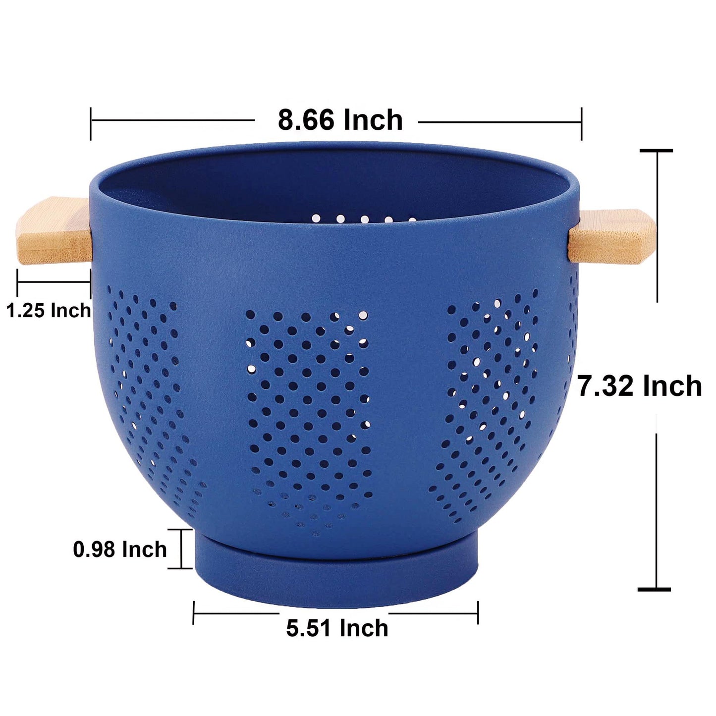 Metal Colander with Wood Handle and Stable Base, Powder Coated Steel Kitchen Strainer Basket for Draining Pasta, Vegetable and fruit(7quart,Sandyellow)