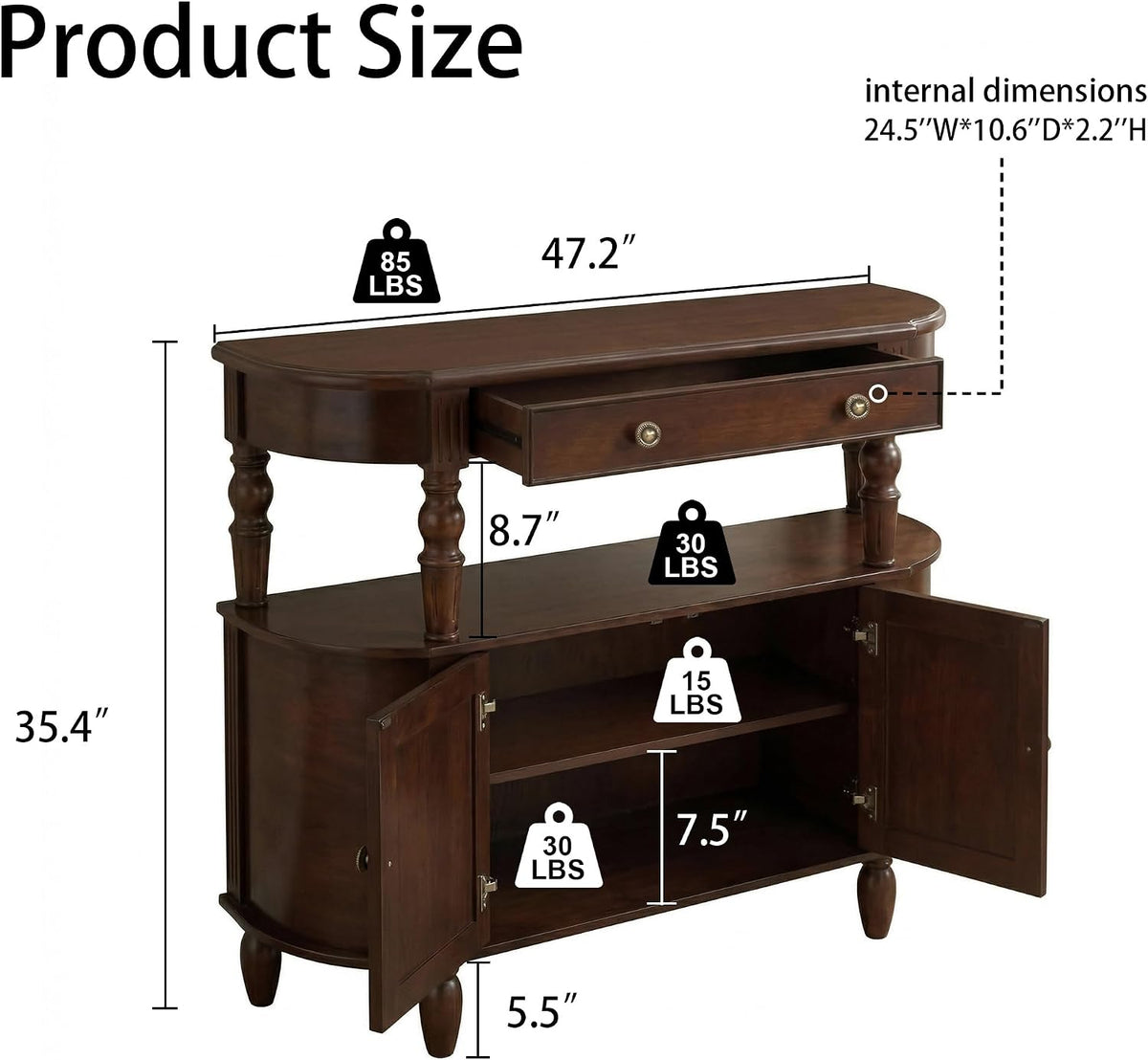 47" Walnut Console Table with Storage