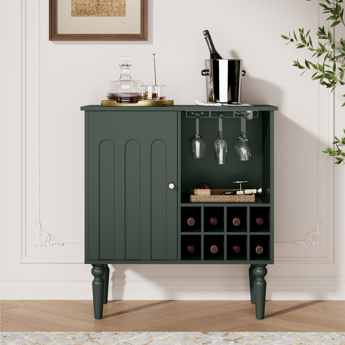 Arched Fluted Coffee Bar Cabinet with Storage & Wine Racks