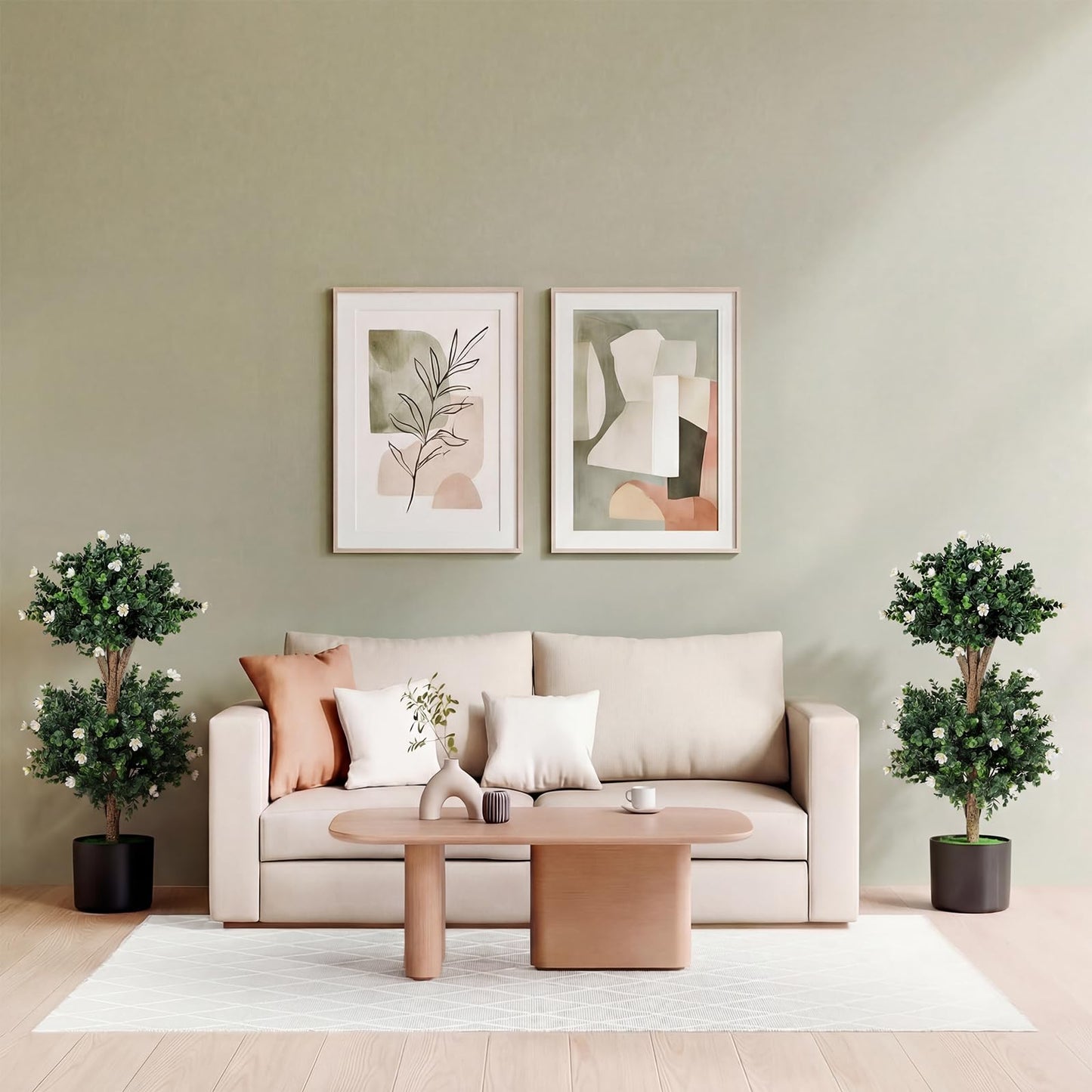 Set of 2 Faux Bush Plant w/41 Blossoms, Cement-Filled Plastic Pot
