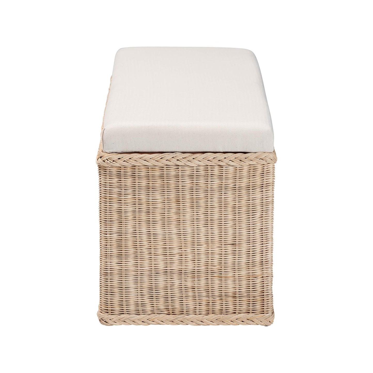 Braided Natural Rattan Storage Bench with Cushioned Lift-Top Lid