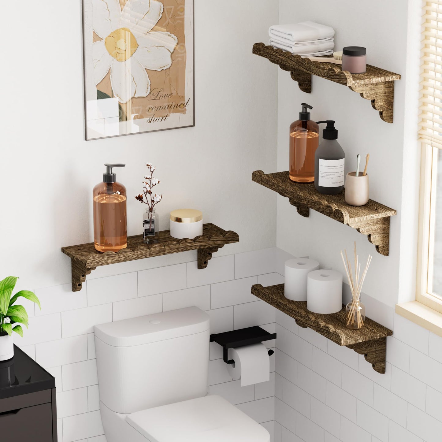 Scalloped Floating Wood Wall Shelf – 17 Inch