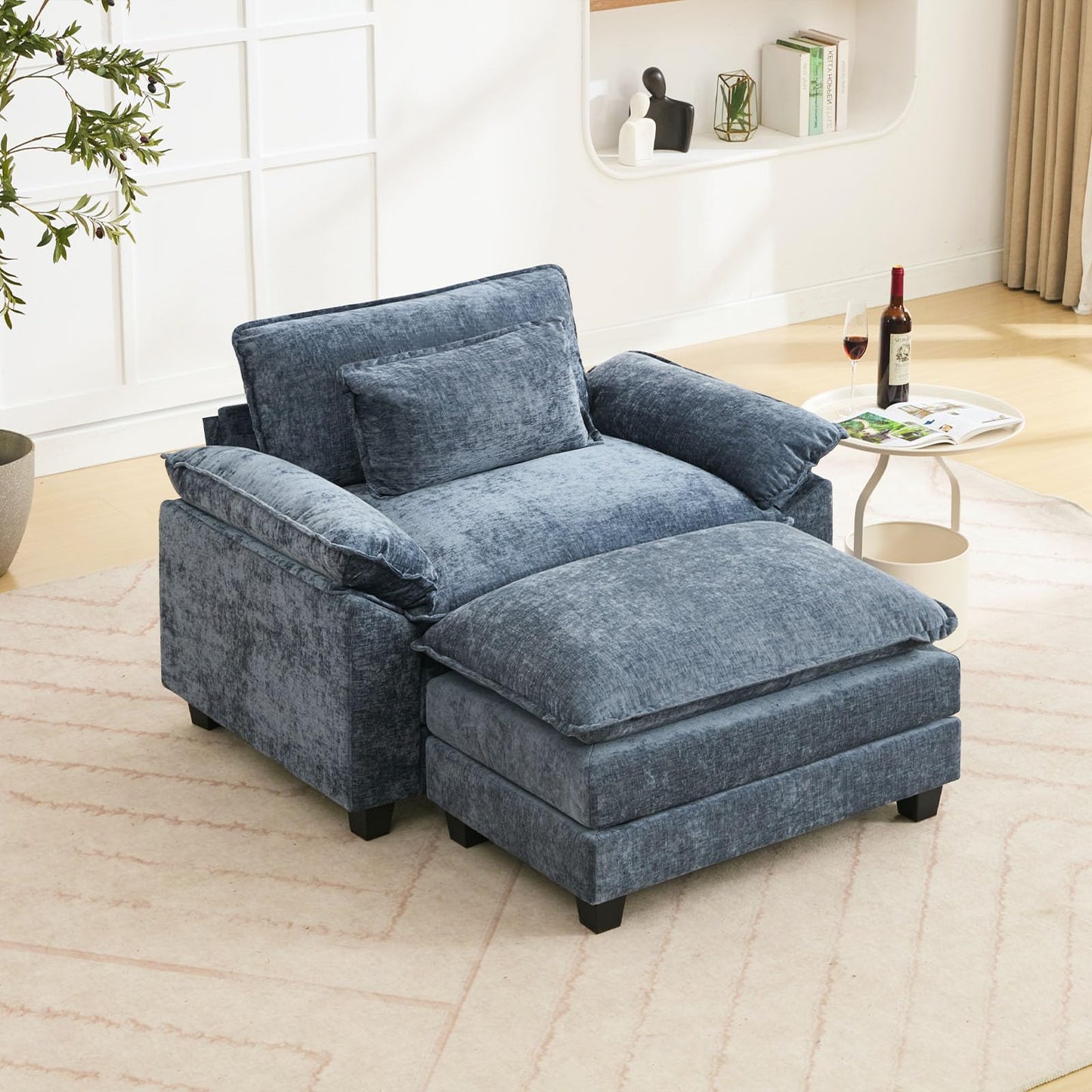 120" Modular Sectional Sofa, Comfy Cloud Couch Sectional Sofa with Ottoman, Chenille Sofa Sleeper Deep Seat Sofa with Throw Pillows for Living Room (Beige White, 120"- U Shape)