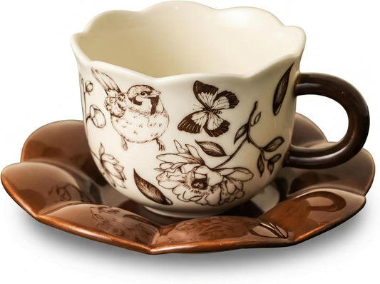Vintage Floral Coffee Mug and Saucer Set