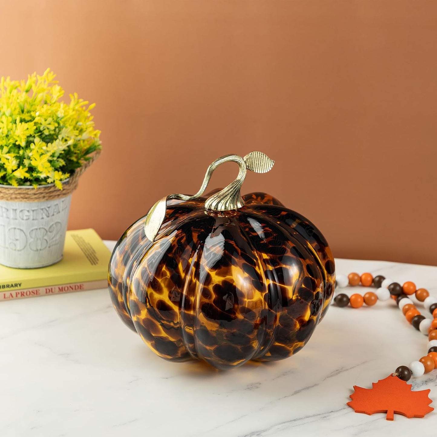 Amber Glass Pumpkin Decor