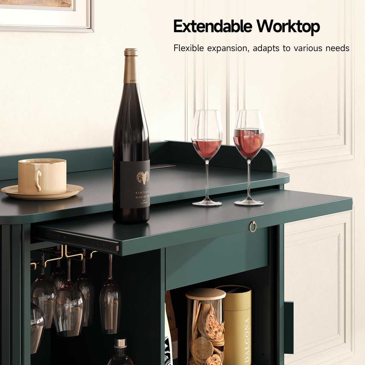 33" H Fluted Bar Cabinet with Storage, Wine Cabinet