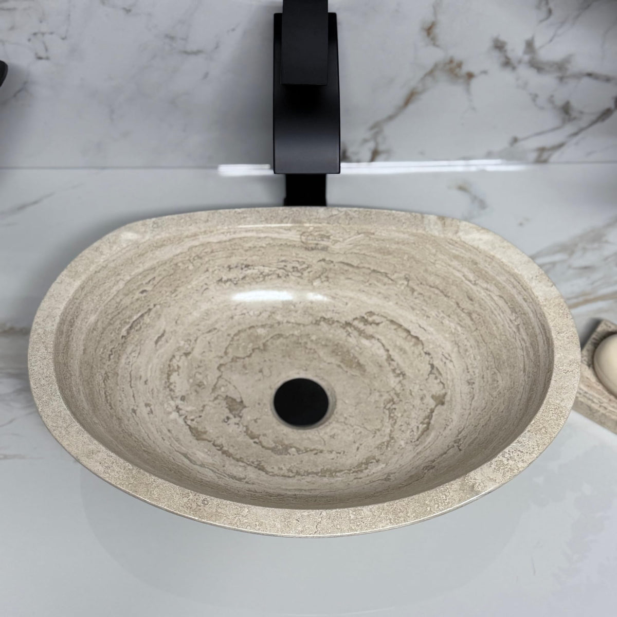 Oval Natural Stone Wash Basin Travertine Vessel Sink