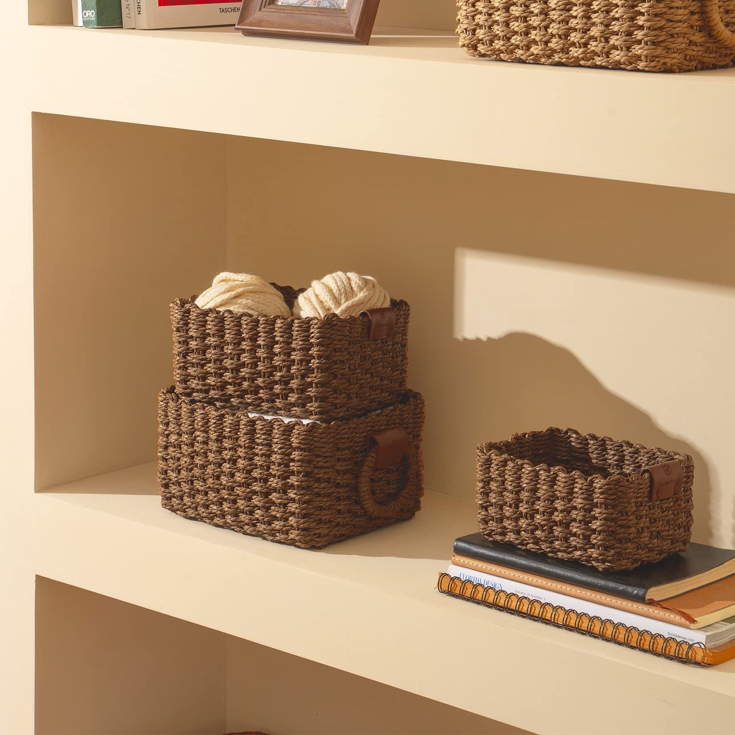 Wicker Square Storage Organizer Baskets / Set of 3