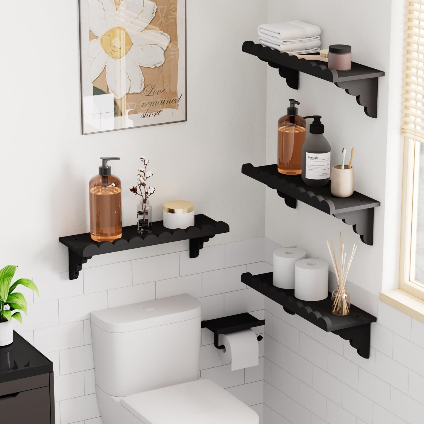 Scalloped Floating Wood Wall Shelf – 17 Inch