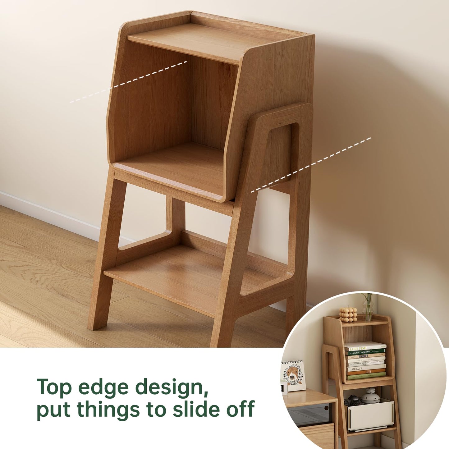 Solid Oak 3 Tier Ladder Bookshelf