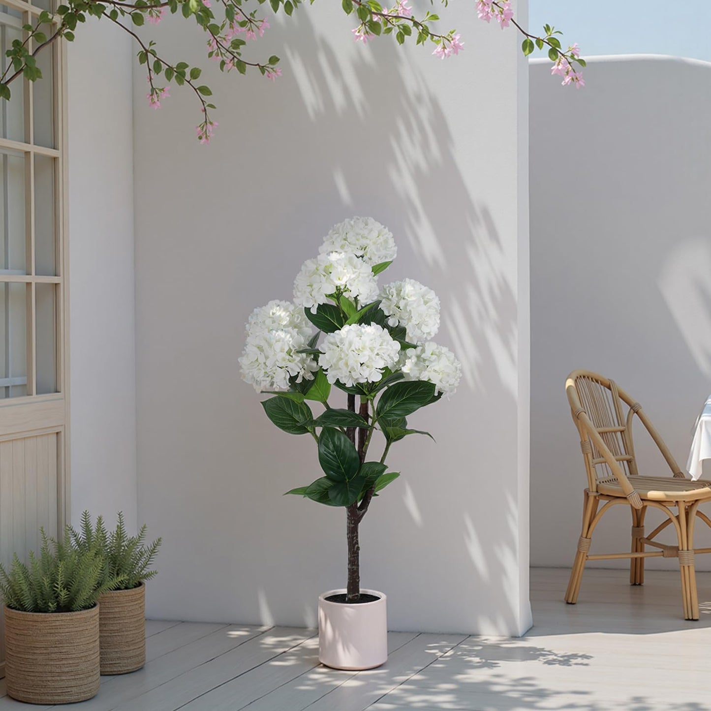 Yepdin 63 inch Artificial Camellia Tree with White Flower Pots - White Fake Tree,5 Ft Faux Plants Indoor wich Blooming,Artificial Plants for Indoor & Outdoor Home Front Door Decor